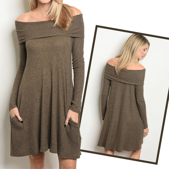 Dresses & Skirts - OLIVE OFF SHOULDER MIDI DRESS @LAST ONE